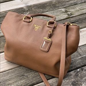 Prada Vitello Daino Leather Brown Tote Bag
